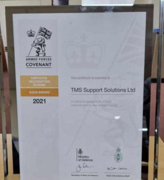 TMS accept the Armed forces covenant gold award. 